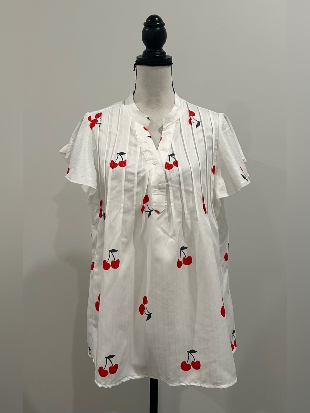 Band Collar Cherry Popover Top